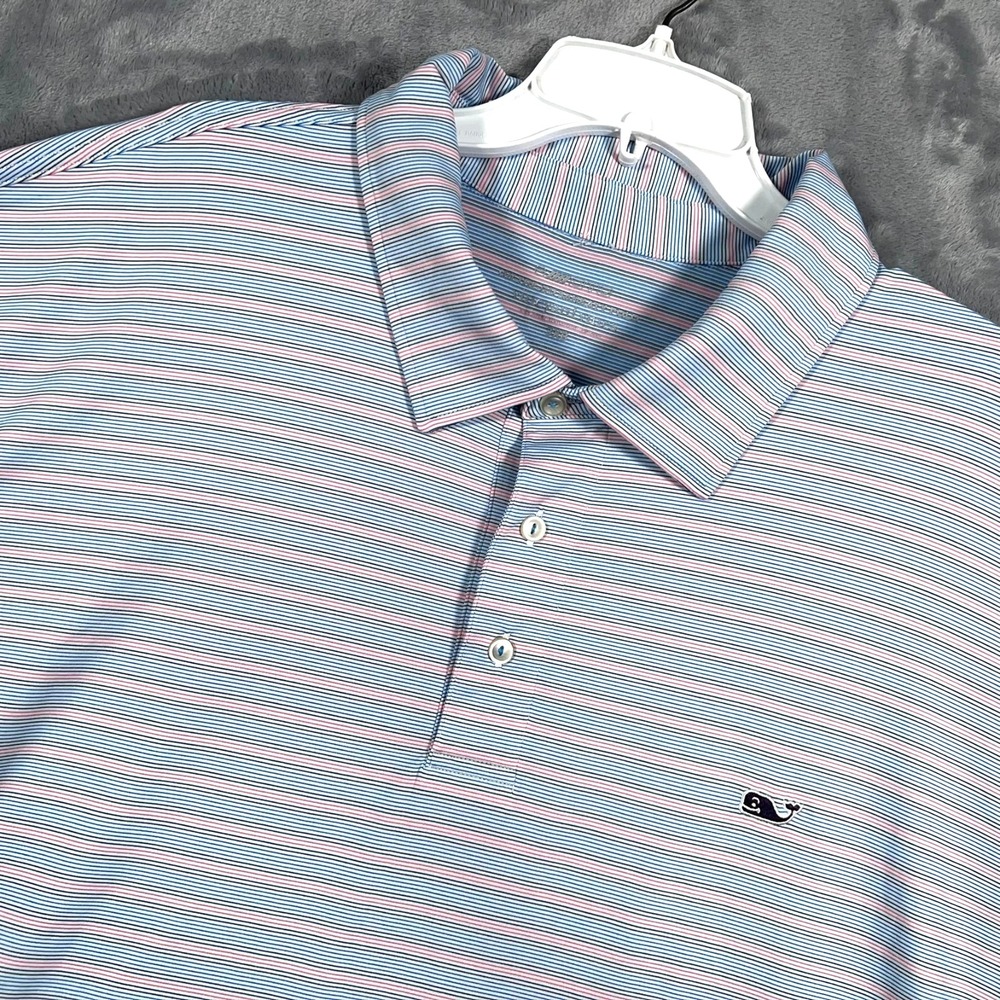 Vineyard Vines OTG Sankaty Polo Shirt Mens 3XB Big Striped Blue Pink On The Go